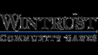Wintrust Community Banks logo with stylized text and blue line accent